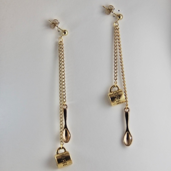 Coffee Mug & Spoon Chain Earrings - Picture 1 of 2